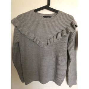 Grey Knit Sweater w/ Frill Detail